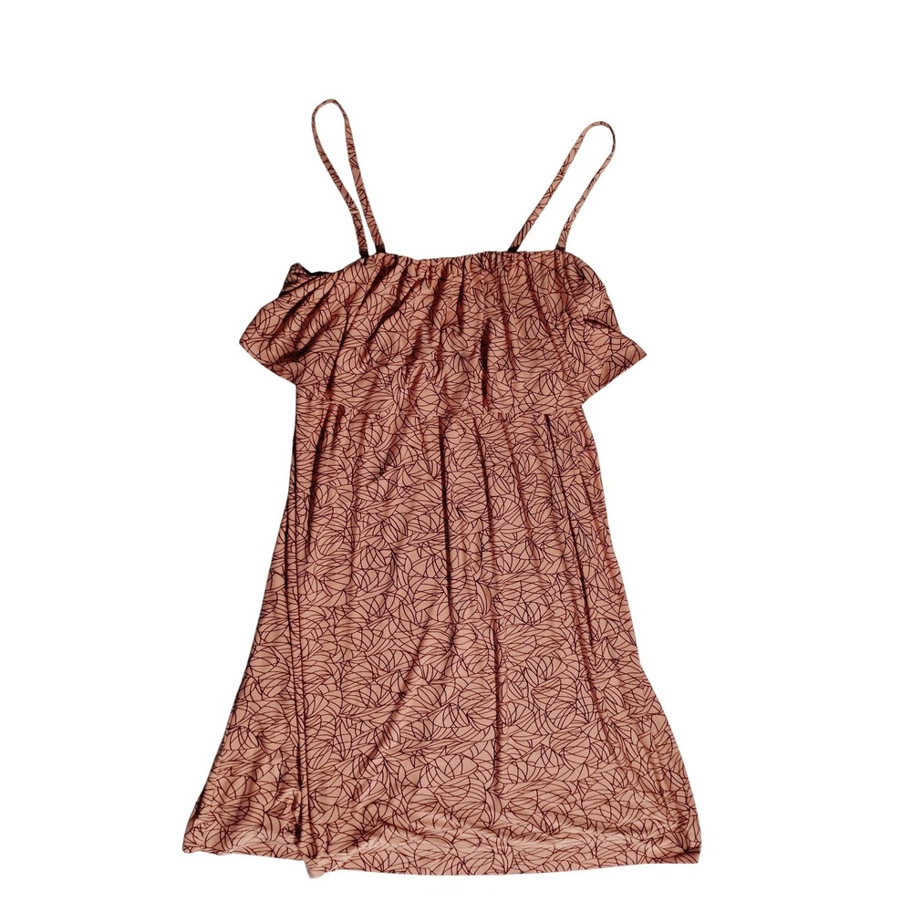 Soma Womens Large Peach Burgundy Abstract Print Chemise Nightgown Lounge Dress